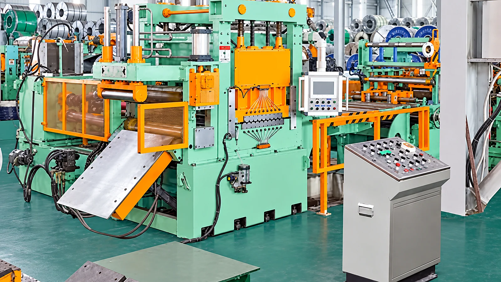 Bagian perataan dan flying shear lini cut to length 850 mm